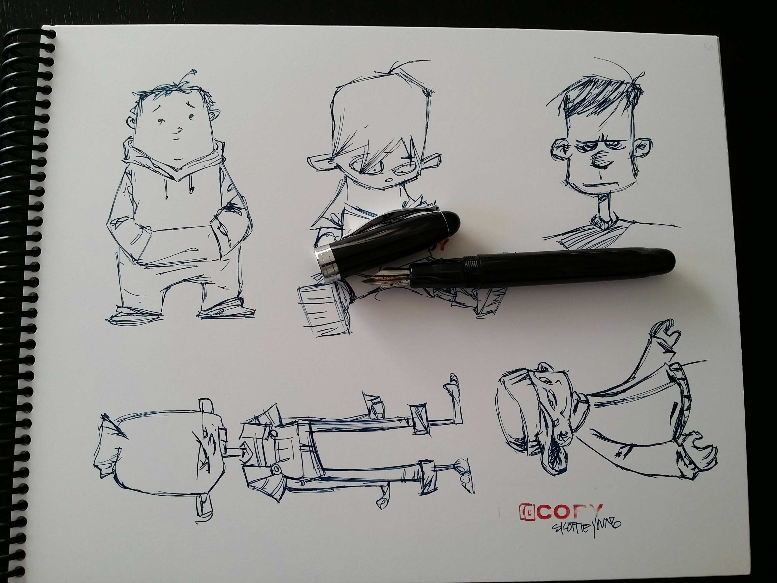 3264x2448 some drawings with noodlers and lexington grey - Skottie Young Drawings