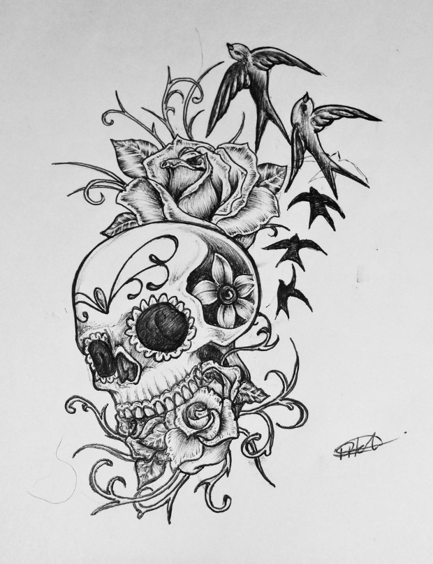 Skull And Rose Drawing