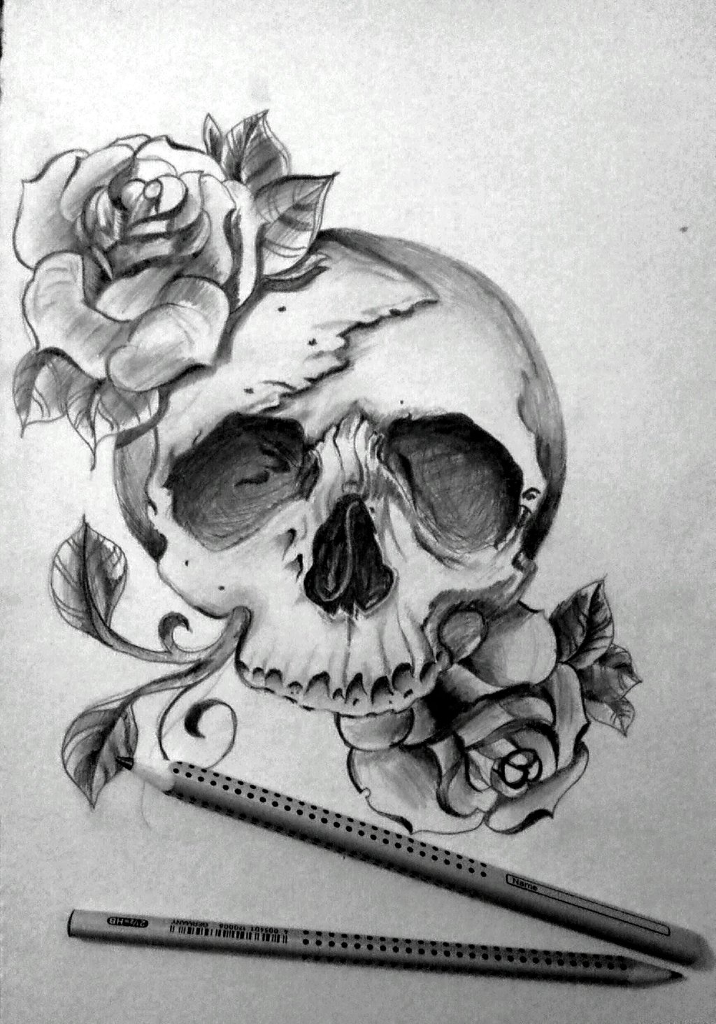 1024x1464 Skull With Rose Eyes Drawing - Skull And Rose Drawing