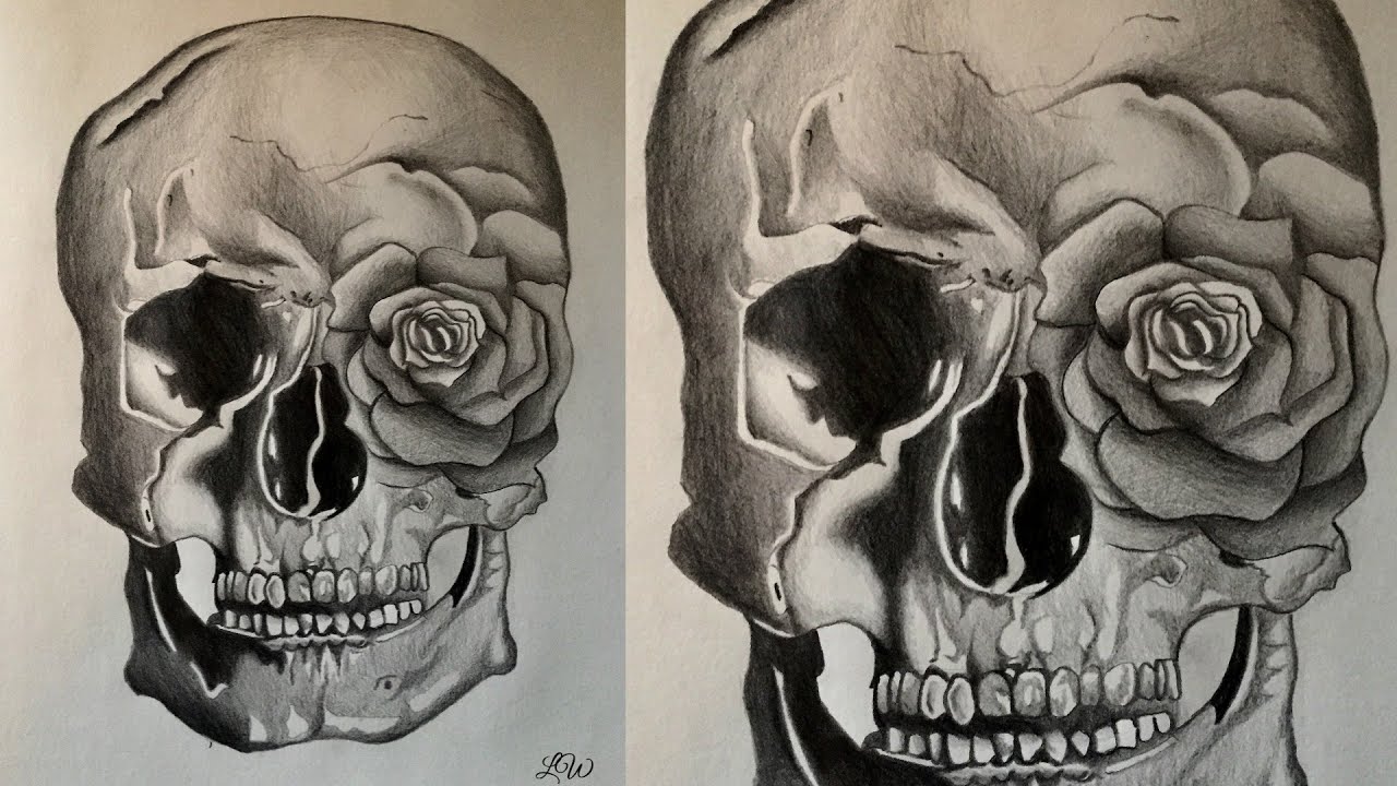 1280x720 How To Draw A Rose Skull - Skull And Rose Drawing
