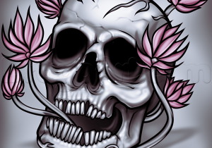 300x210 How To Draw A Skeleton Head Easy How To Draw A Skull - Skull And Rose Drawing Easy