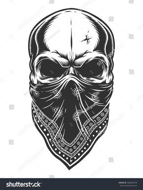 290x386 illustration of skull in bandana on face monochrome line work - Skull Bandana Drawing