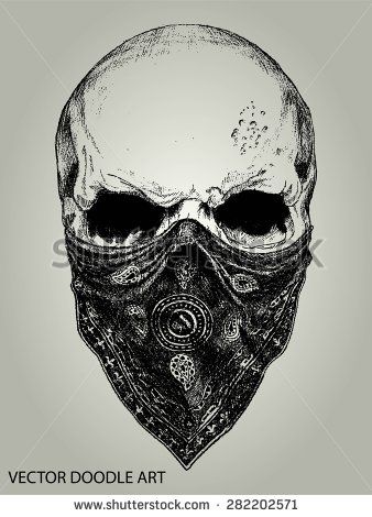 338x470 skull and bandana doodle vector - Skull Bandana Drawing