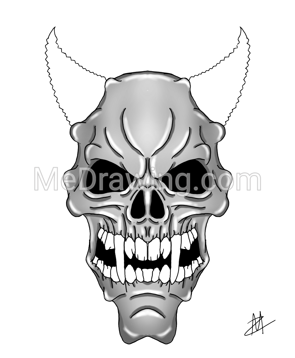 1014x1231 Demon Skull Black And White Drawing - Skull Black And White Drawing