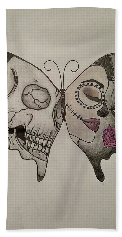 500x967 Butterfly Skull Color Drawing Beach Towel For Sale - Skull Butterfly Drawing