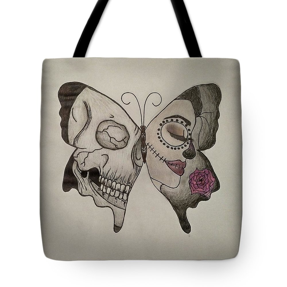 1000x1000 Butterfly Skull Color Drawing Tote Bag For Sale - Skull Butterfly Drawing