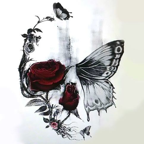 485x485 Flowers Drawings Inspiration This Skull Butterfly And Rose - Skull Butterfly Drawing