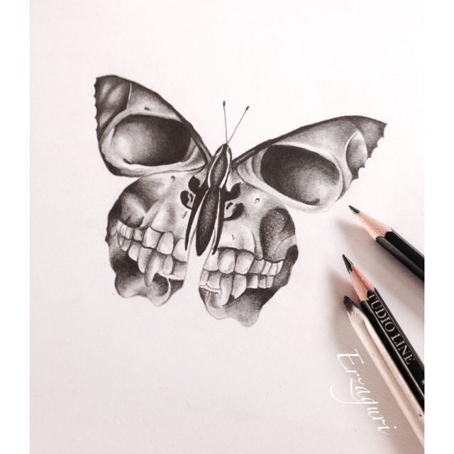 640x640 Prints Are On My Store Erzaguri - Skull Butterfly Drawing