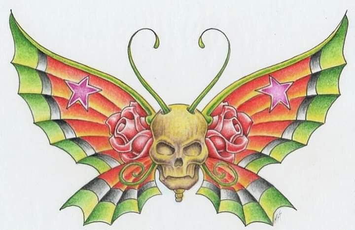 720x466 Skull Butterfly Flash Art Drawing - Skull Butterfly Drawing