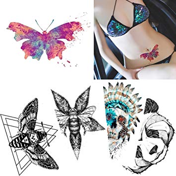 355x355 Sheets Colored Drawing Body Tattoo Temporary - Skull Butterfly Drawing