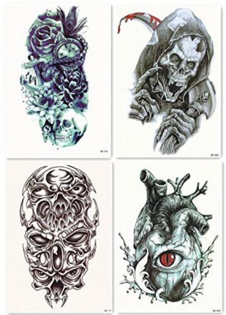 459x640 Dalin Sheets Temporary Tattoos For Men Women Skull Clock Evil - Skull Clock Drawing