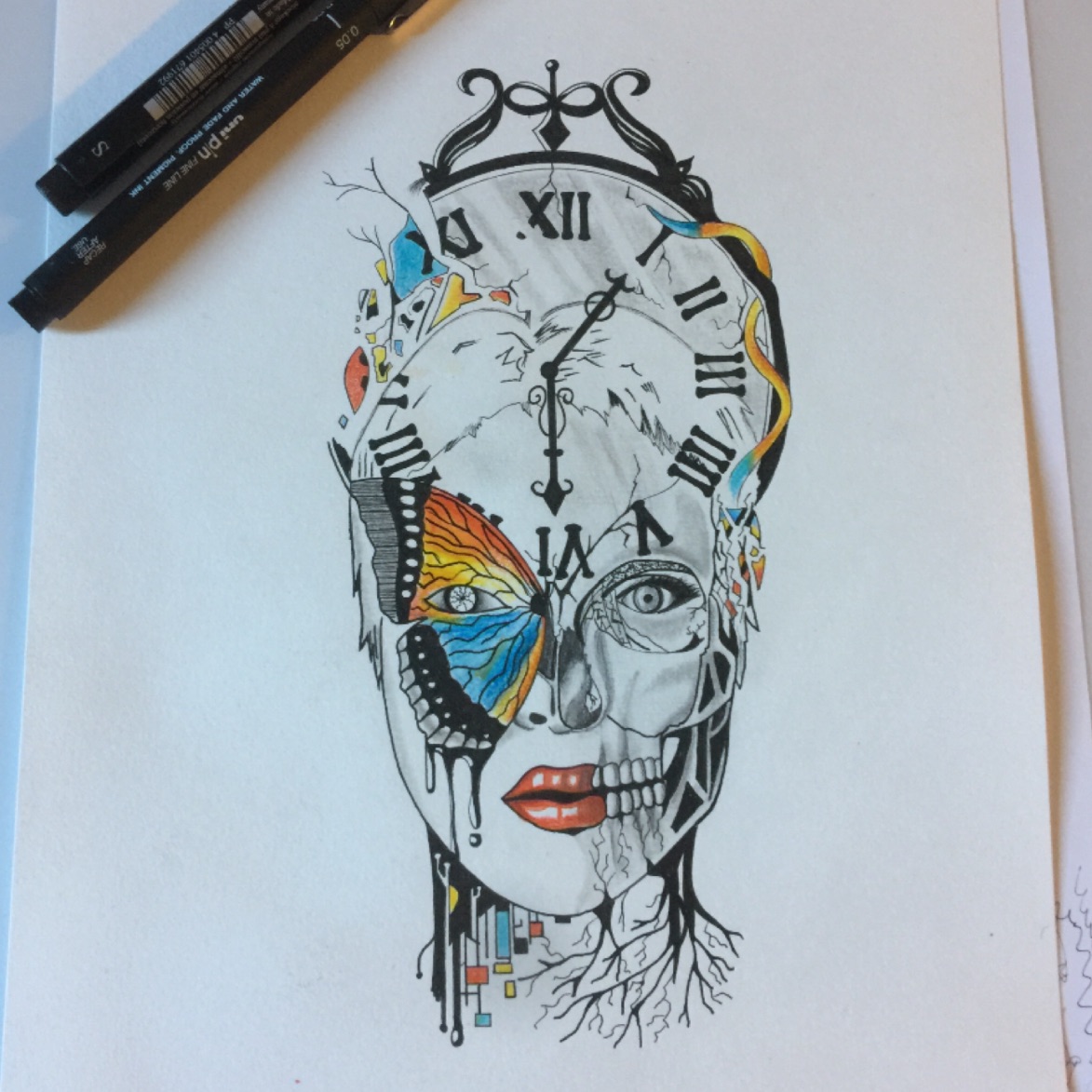 1173x1173 Dden - Skull Clock Drawing