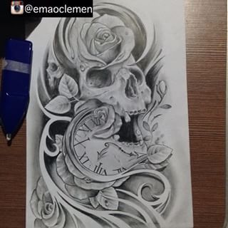 320x320 Skull And Clock Drawing Emao - Skull Clock Drawing