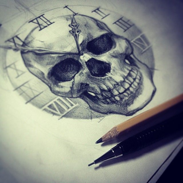 640x640 Skull Clock - Skull Clock Drawing