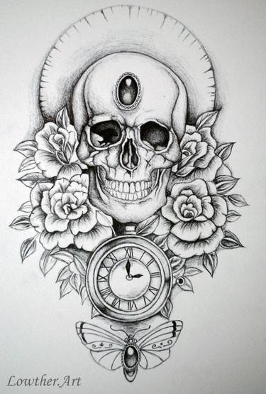 Skull Clock Drawing at PaintingValley.com | Explore collection of Skull ...