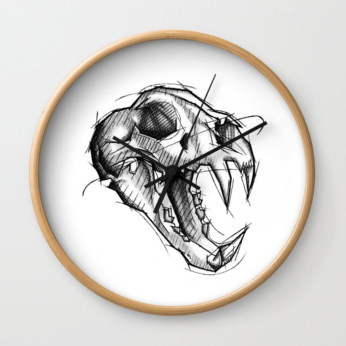 700x700 Tiger Skull Handmade Drawing, Made In Pencil, Charcoal And Ink - Skull Clock Drawing