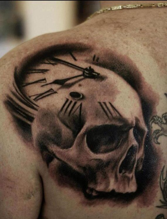 550x721 Clock Skull Tattoo - Skull Clock Drawing