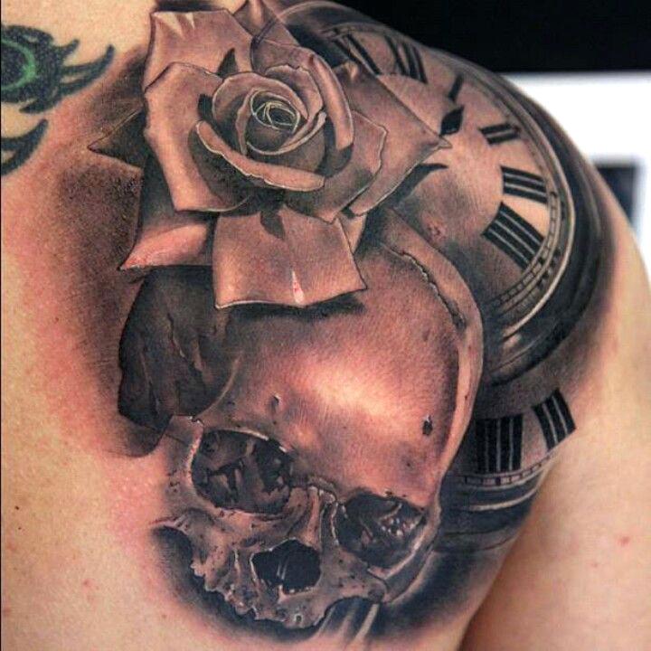 720x720 Skull With Clock - Skull Clock Drawing