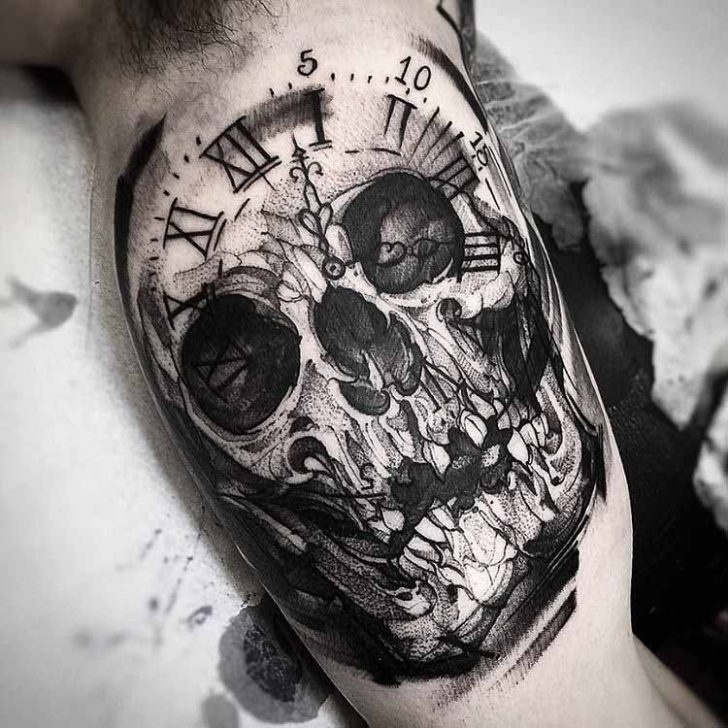 728x728 Clock Skull Tattoo Best Tattoo Ideas Gallery - Skull Clock Drawing