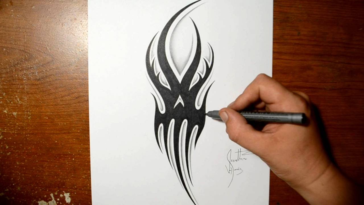 1280x720 Drawing A Tribal Ghost Skull Design - Skull Design Drawing