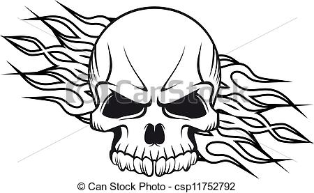 450x277 Human Skull With Flames For Tattoo Or Mascot Design - Skull Design Drawing