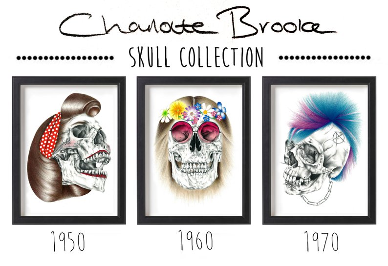 794x545 Skull Collection Pencil Portrait Drawing Prints Etsy - Skull Design Drawing