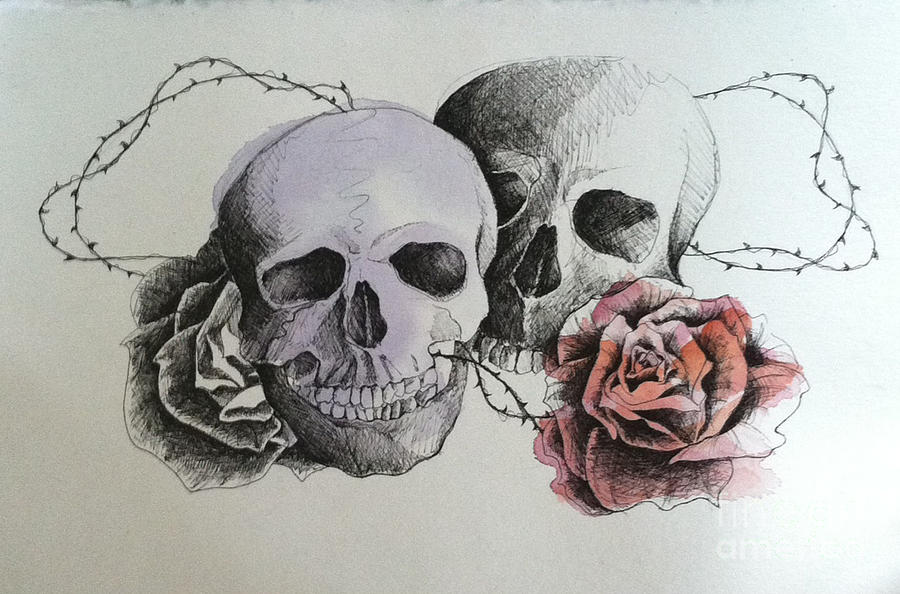 900x594 Two Skulls Drawing - Skull Design Drawing