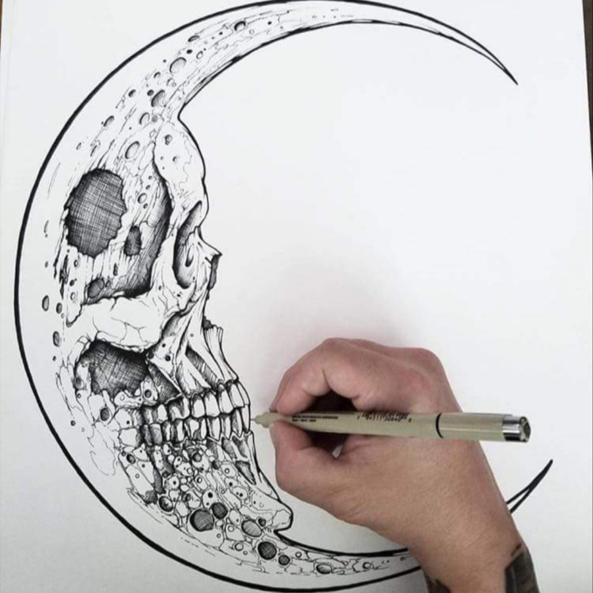 1173x1173 Angelperlaz Moon - Skull Design Drawing