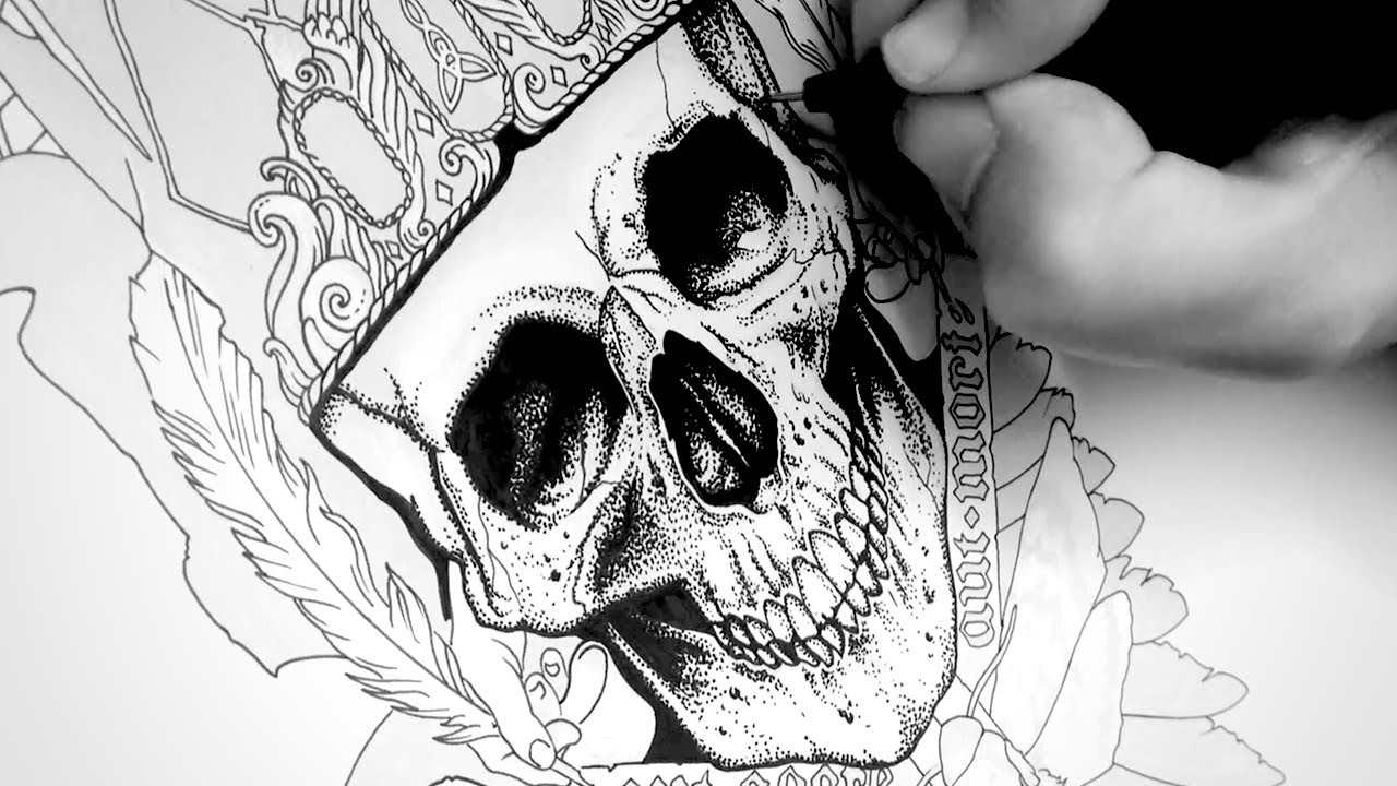 1280x720 Drawing A Skull Tattoo Design With Ink Time Lapse Ty's Gothic - Skull Design Drawing