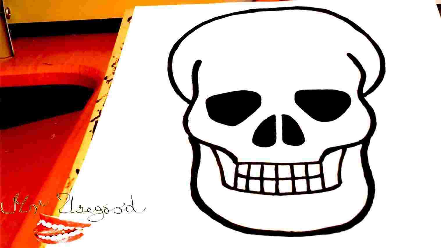 1517x853 drawn easy flaming skull to dra - Skull Drawing Easy