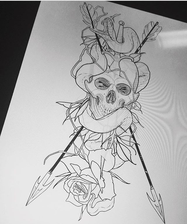 640x763 Snake And Skull Drawing - Skull Drawing Pics