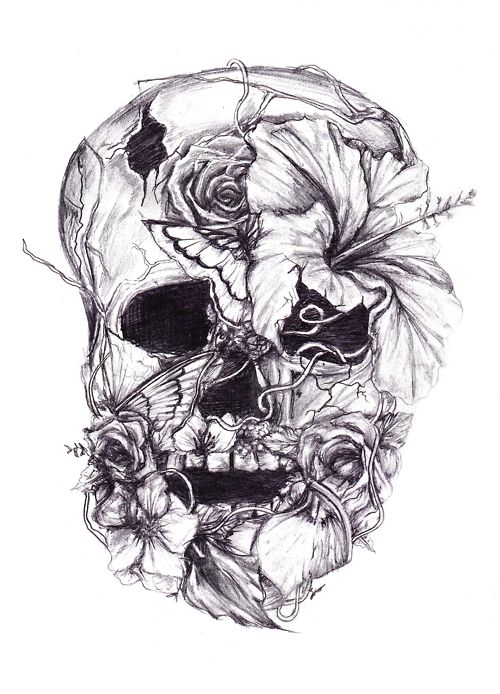 500x694 Skulls And Bones Art Skull, Flower Skull - Skull Drawing Tumblr