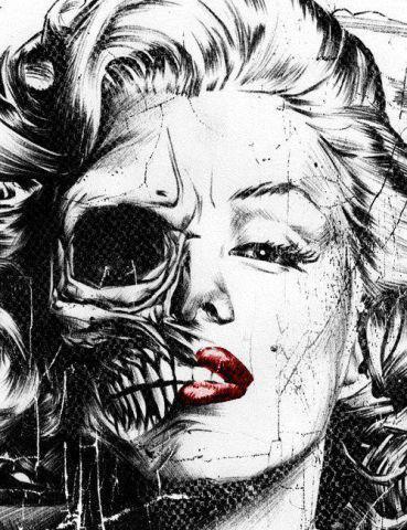 369x480 Marilyn Monroe Half Skull Face - Skull Face Drawing