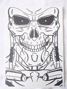 225x300 Art Marker Pen Sketch Drawing Terminator Movie Skull Face Ebay - Skull Face Drawing