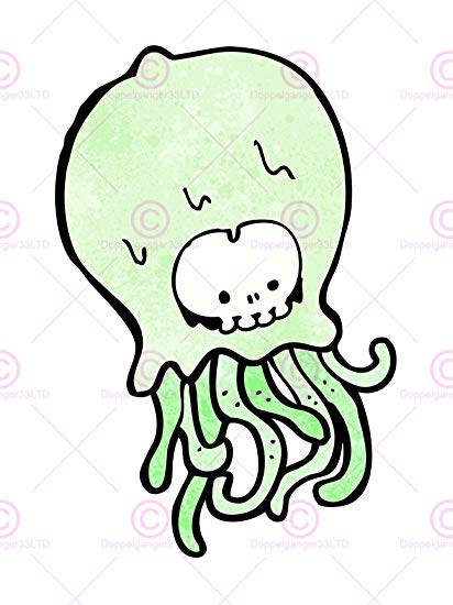 412x550 painting drawing cartoon alien skull face tentacles - Skull Face Drawing