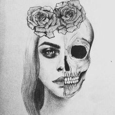236x236 Half Skull, Half Face Drawing Art In Art, Half Face - Skull Face Drawing