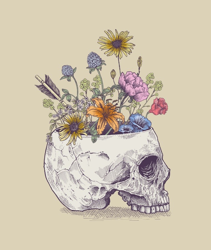 Skull Flower Drawing