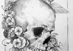 300x210 skull flower drawing how to draw a skull and flowers, stepstep - Skull Flower Drawing