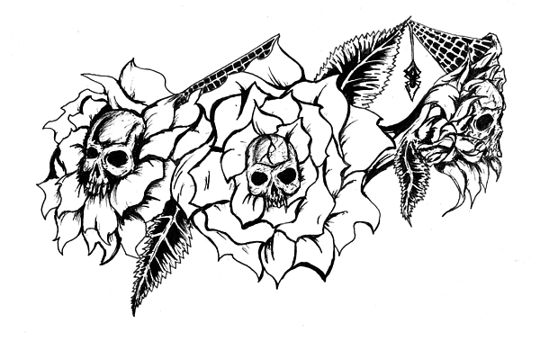 600x379 Skull Flowers Drawing - Skull Flower Drawing