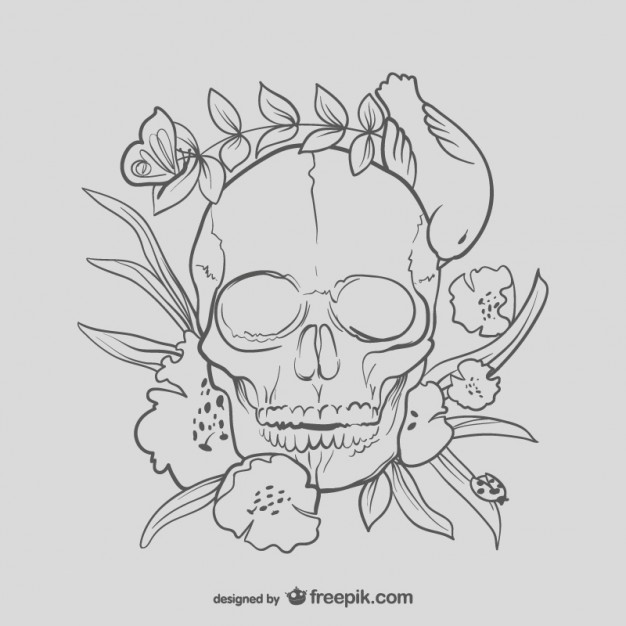 626x626 Skull With Flowers Drawing - Skull Flower Drawing