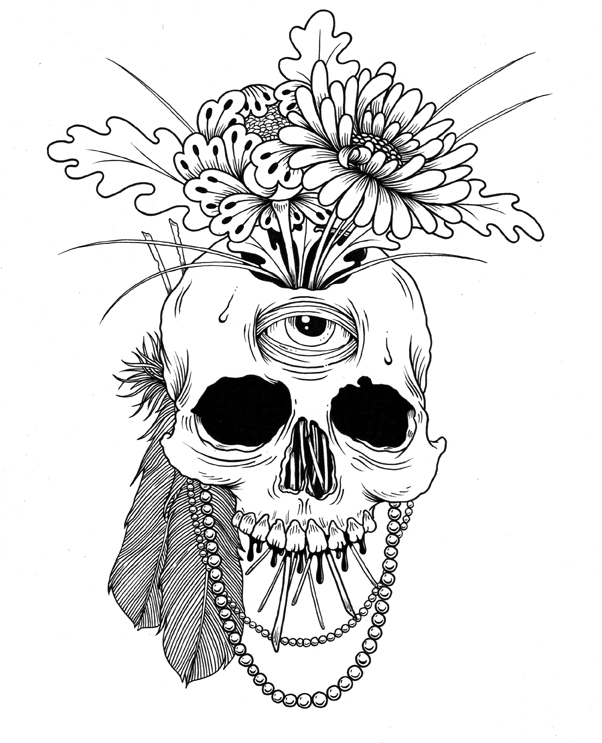 602x743 Skull With Flowers Christopher Wymer's Blog - Skull Flower Drawing