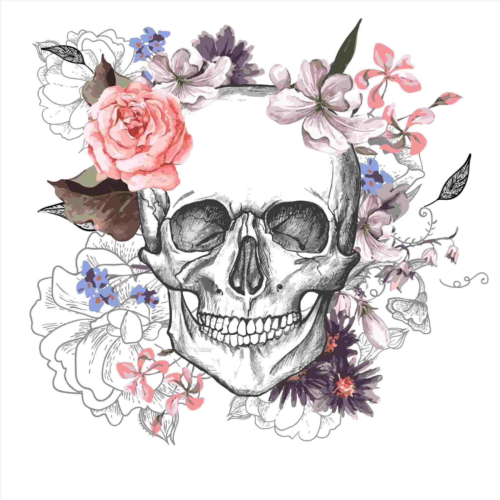 1899x1899 Skulls Flowered Skeleton Face Drawing Creative And Flowers Tattoos - Skull Flower Drawing