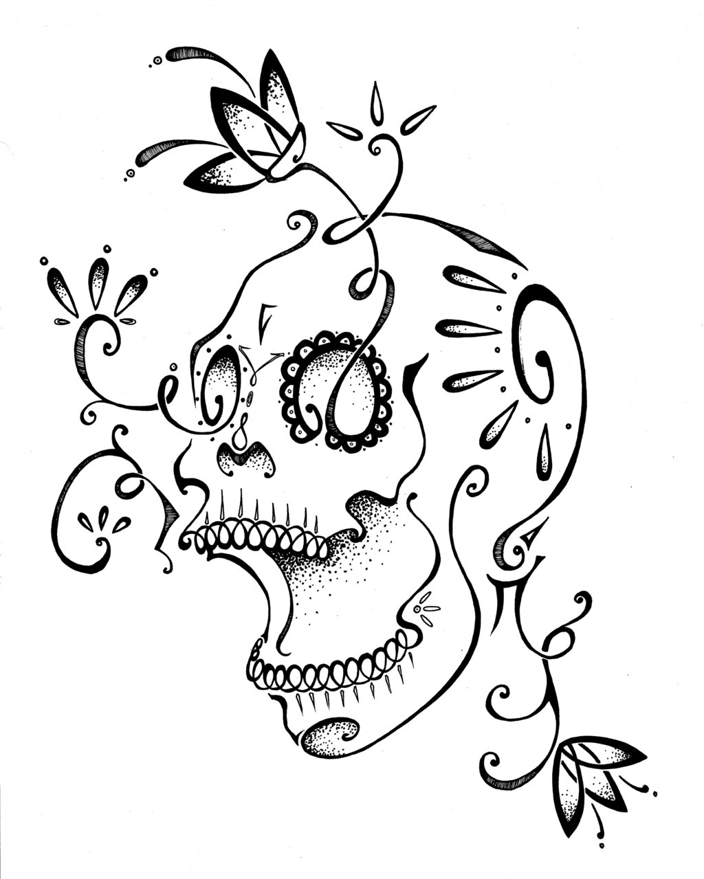 1024x1279 Cool Skull And Flower Drawings - Skull Flower Drawing