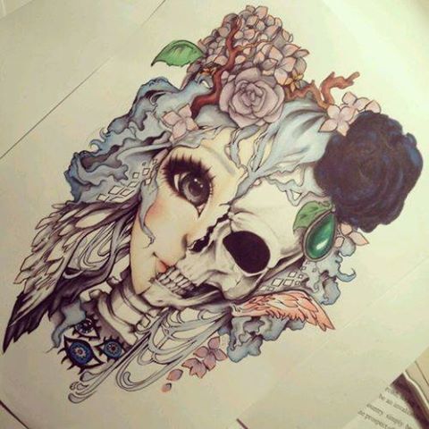 480x480 Drawing - Skull Flower Drawing