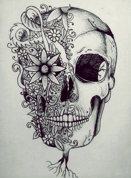 500x678 Drawing Discovered - Skull Flower Drawing