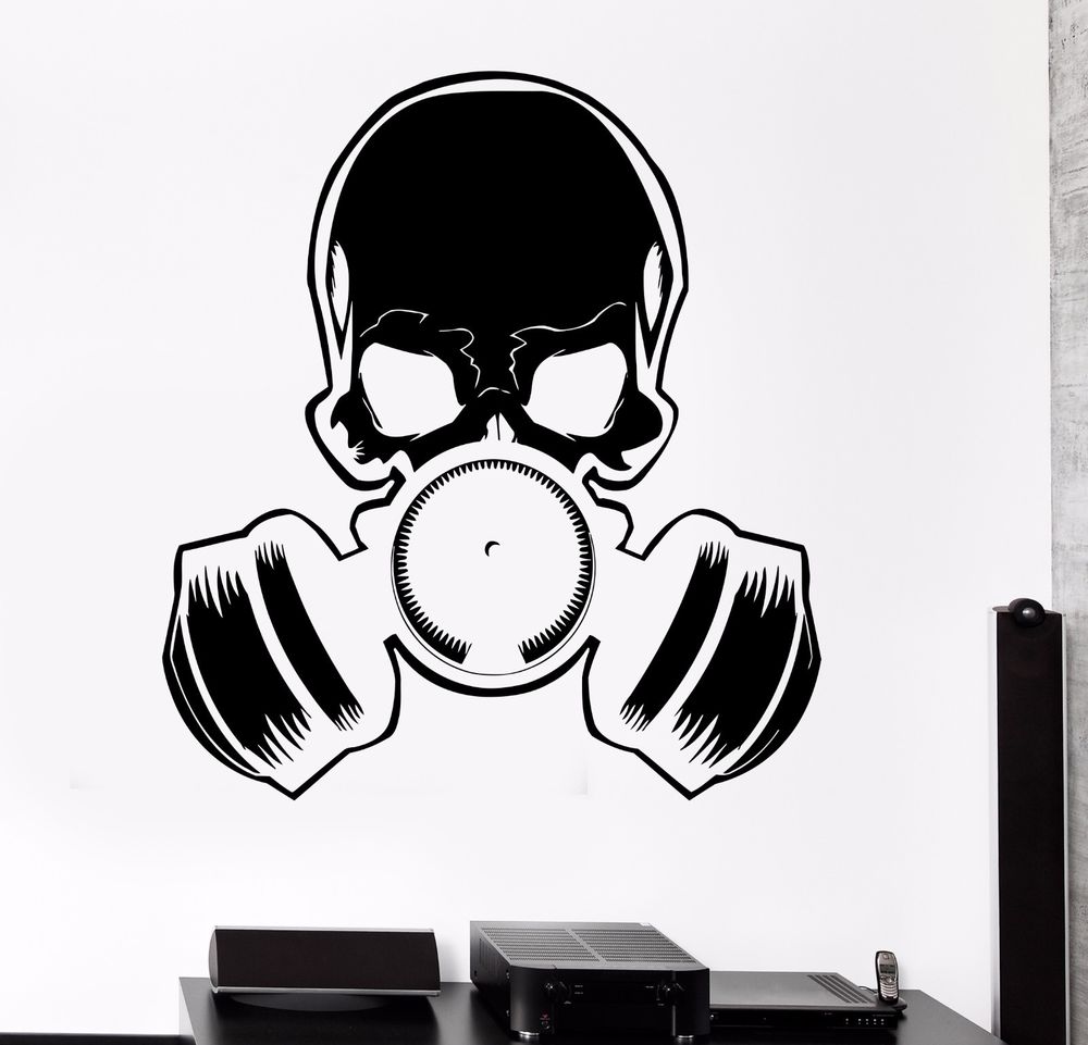 1000x961 vinyl wall decal skull gas mask military art teen room stickers - Skull Gas Mask Drawing
