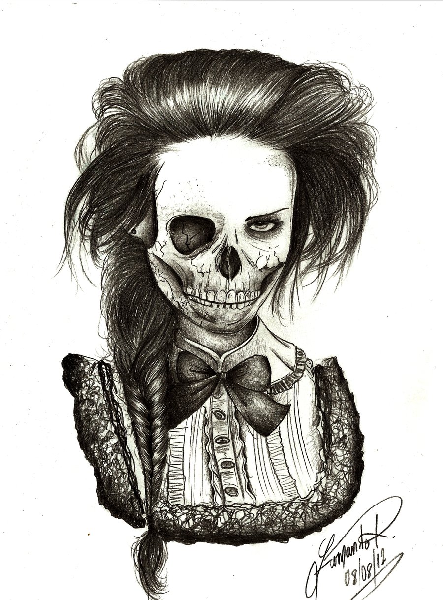900x1219 Image About Girl - Skull Girl Drawing