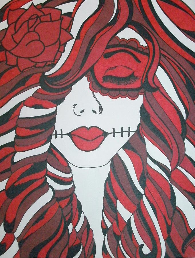 681x900 Red Sugar Skull Girl Drawing - Skull Girl Drawing