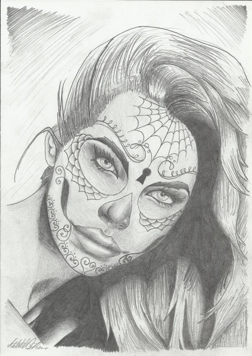 1024x1445 Lady Drawing Sugar Skull For Free Download - Skull Girl Drawing