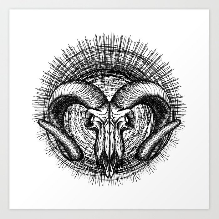 700x700 Goat Skull Hand Drawn Punk Art Print - Skull Hand Drawing